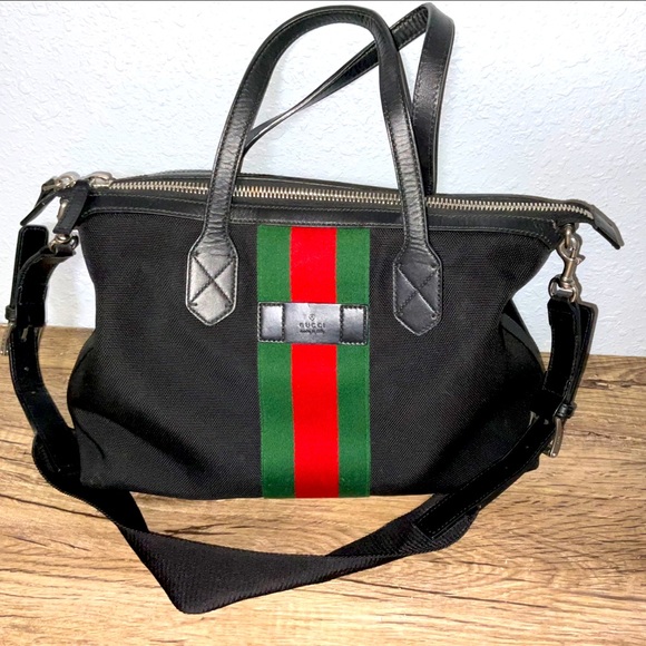 Gucci Bags Gucci Purse Red Green  Stripes Canvas Satchel Poshmark